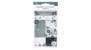 Matrica rizspapír-washi fekete-fehér virágos, 2ív/bliszter